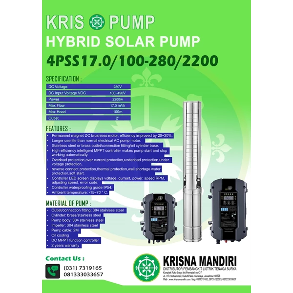 Pompa Submersible Tenaga Surya Hybrid AC / DC Kris Pump