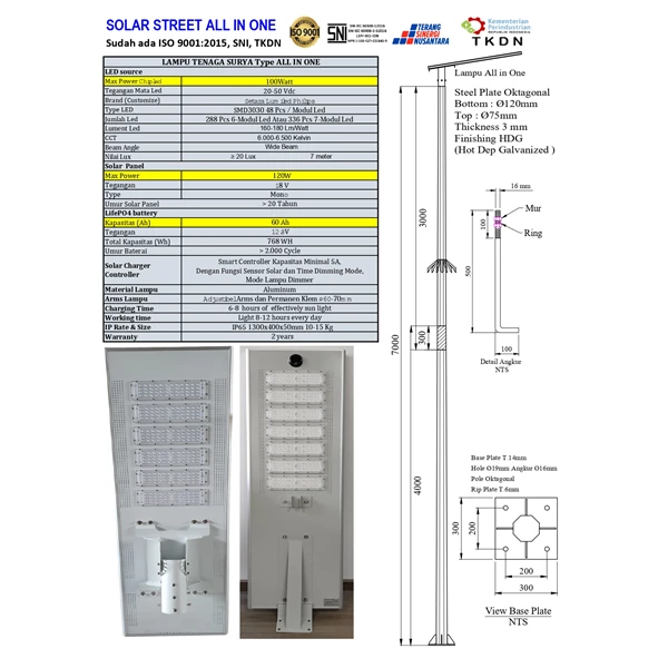 Lampu Jalan PJU All In One 100 Watt (TKDN)