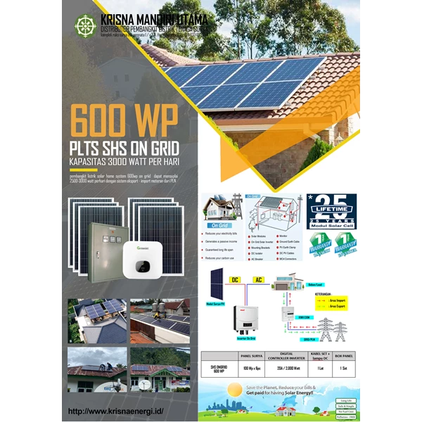 Paket PLTS On Grid 600WP 3000 Watt per hari